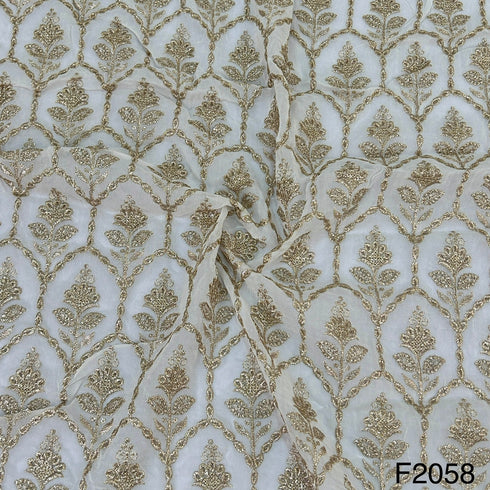 Dyeable Zari Embroidered Georgette Fabric-F2058